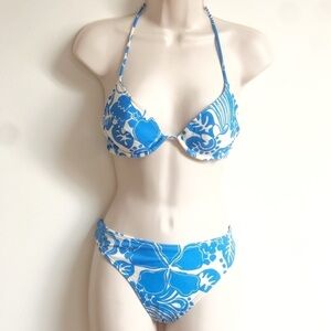 Victoria’s Secret blue floral padded halter bikini vintage push up 2 piece